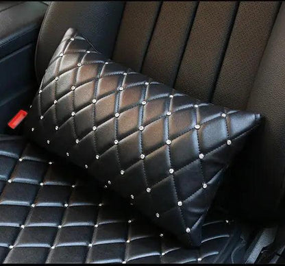 Bling Rhinestone Car Neck Pillow PU Leather Crystal Headrest Support