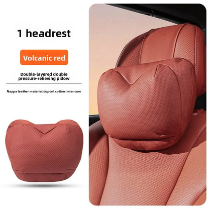 Leather Car Headrest Neck Pillow with Breathable Lumbar Support