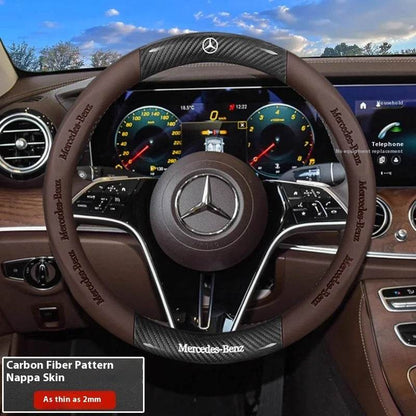 Mercedes-Benz Carbon Fiber Leather Steering Wheel Cover - D Beige