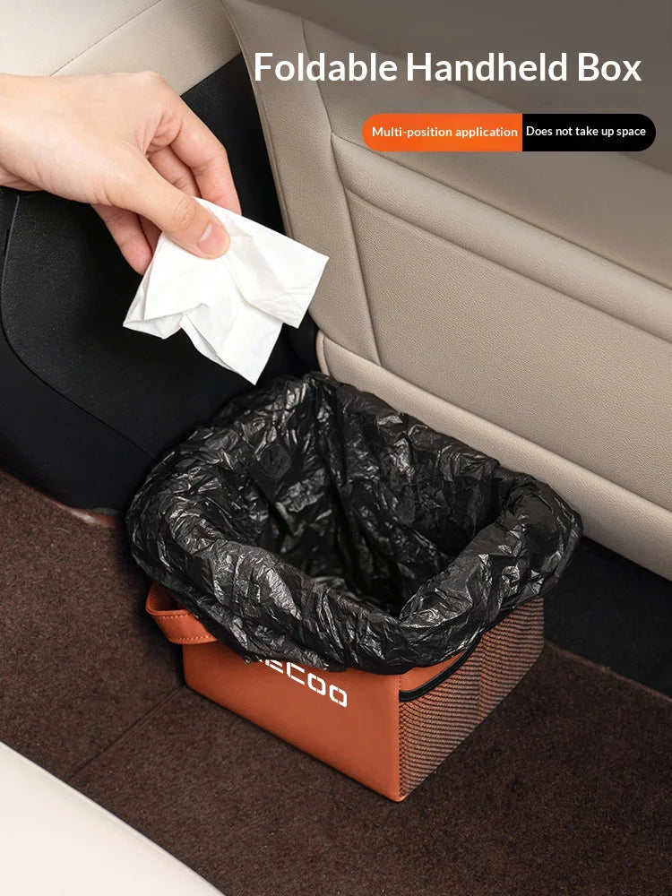 Leather Car Trash Bin Folding Storage Bag for Chery Jaecoo J5-J8