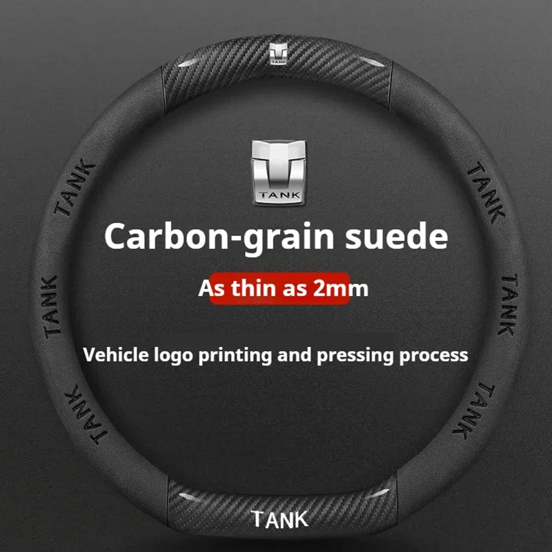 GWM Tank Suede Steering Wheel Cover - D Shape / Black (Style B)