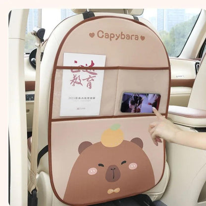 Capybara Car Seat Back Storage Protector Kids Anti-Kick Pad Leather
