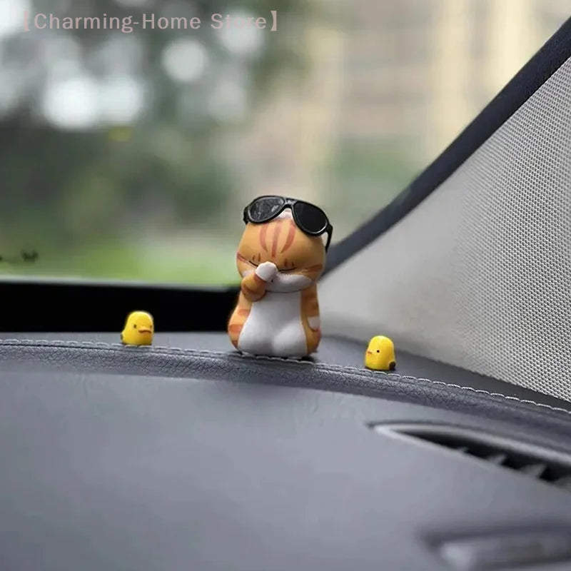 Straw Hat Cat Car Mirror Pendant