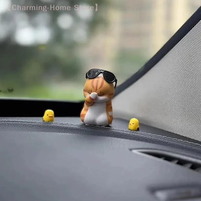 Straw Hat Cat Car Mirror Pendant