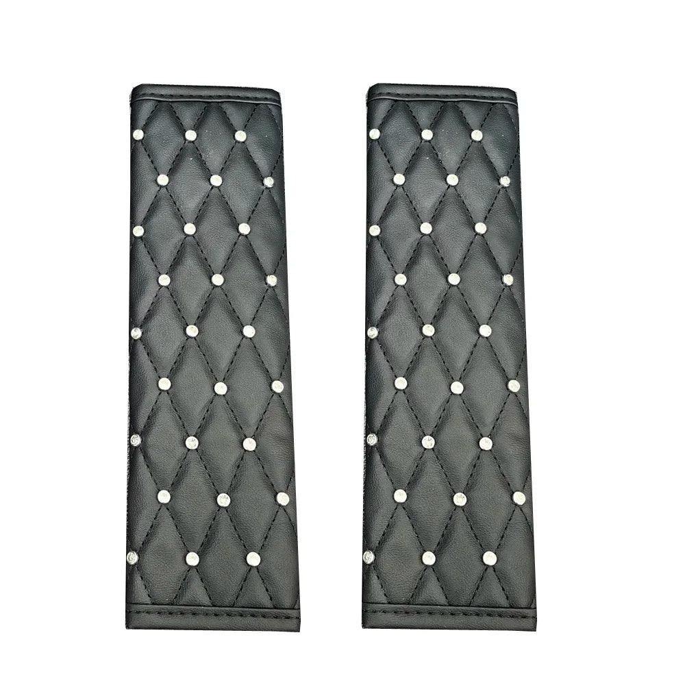 2pc Diamond Crystal Car Seat Belt Covers Soft Leather Shoulder Pads