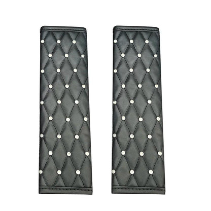 2pc Diamond Crystal Car Seat Belt Covers Soft Leather Shoulder Pads