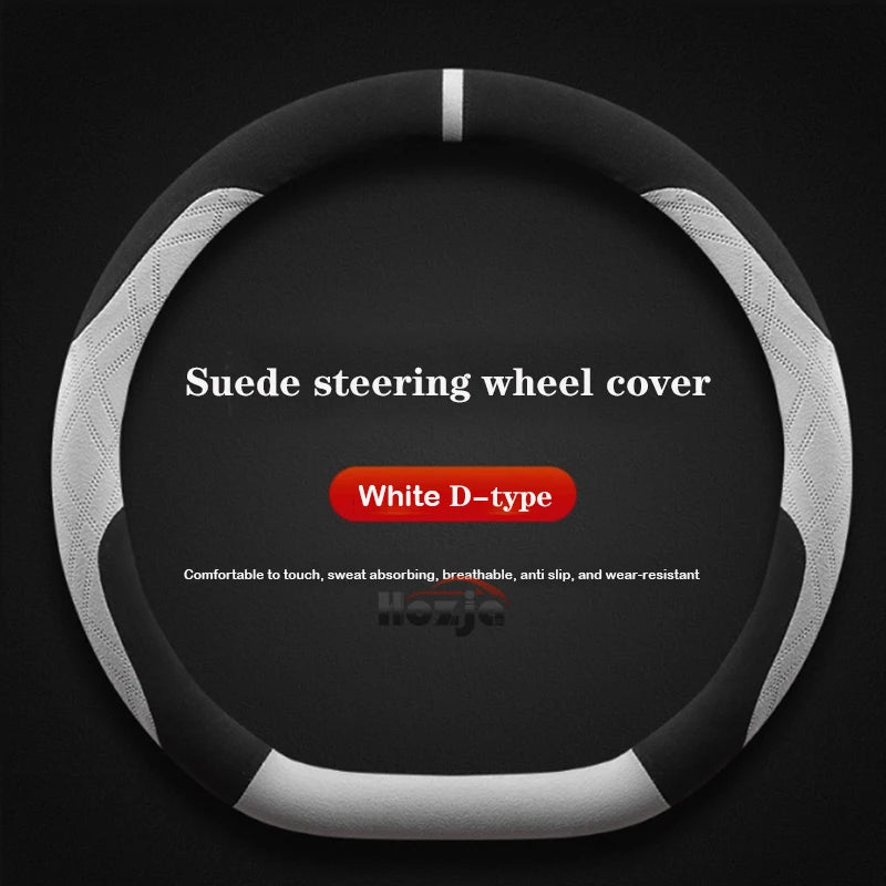 Genesis Suede Steering Wheel Cover - D Shape / White
