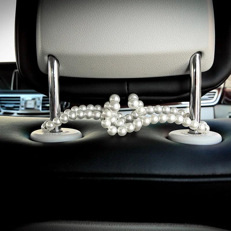 2pcs Stainless Steel Car Headrest Hooks White Pearl Half Open Design