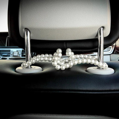 2pcs Stainless Steel Car Headrest Hooks White Pearl Half Open Design
