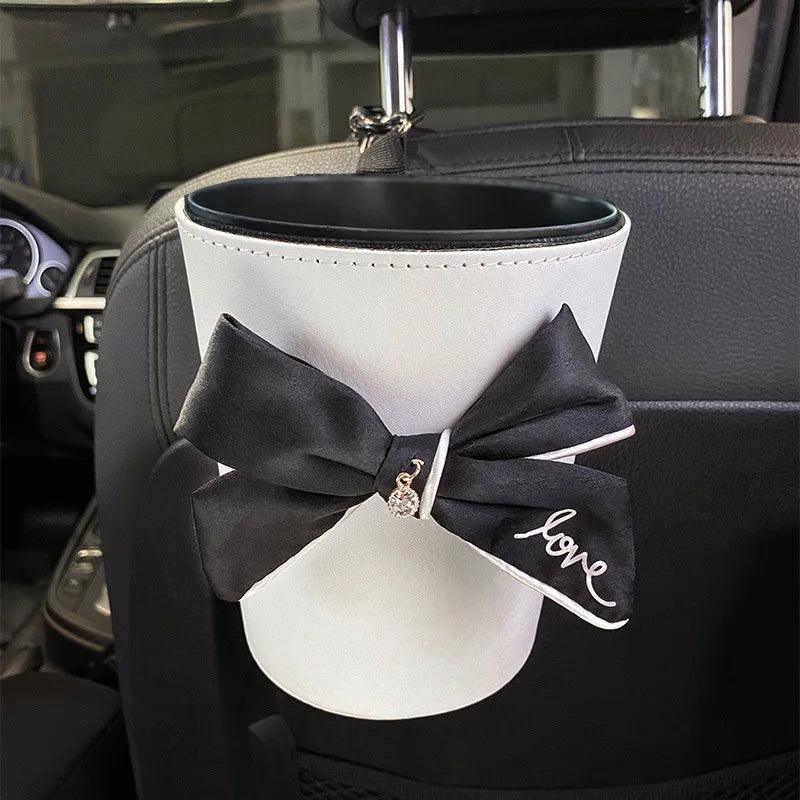 Waterproof Bowknot Car Trash Bin - Headrest Mount Mini Auto Organizer