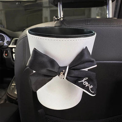 Waterproof Bowknot Car Trash Bin - Headrest Mount Mini Auto Organizer