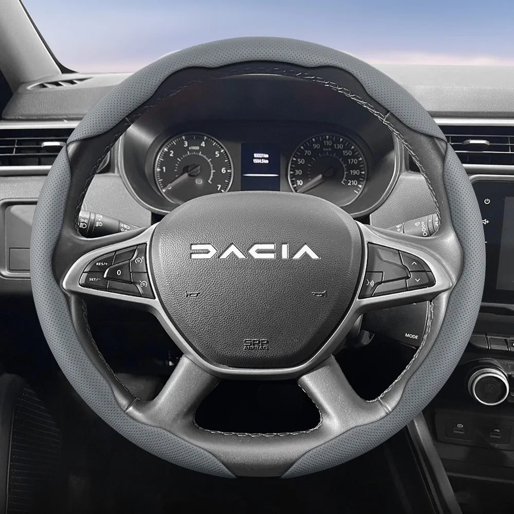 Dacia Breathable Leather Steering Wheel Cover - Round Shape / 3-Piece Set / Grey