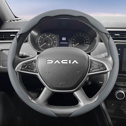 Dacia Breathable Leather Steering Wheel Cover - Round Shape / 3-Piece Set / Grey
