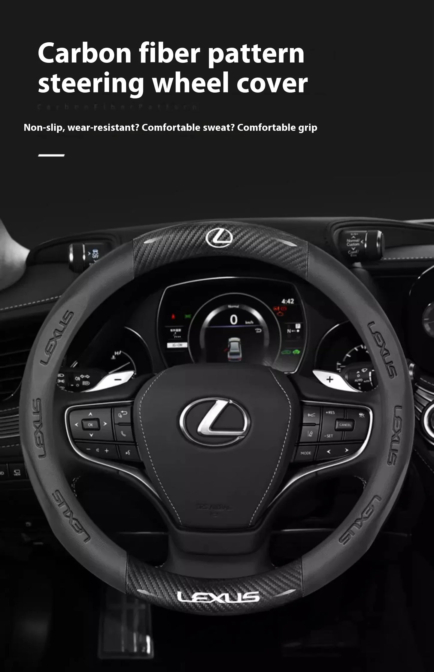 Lexus ES RX NX IS GS Suede Carbon Fiber Steering Wheel Cover - Ventilate Carbon