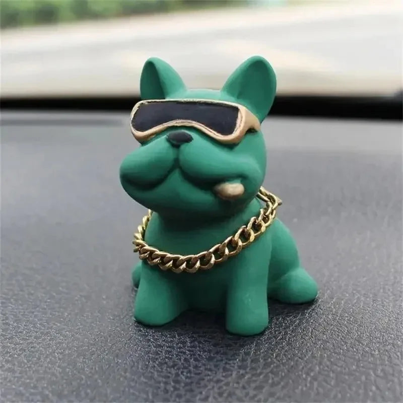 Resin Bulldog Car Dashboard Ornament - Green