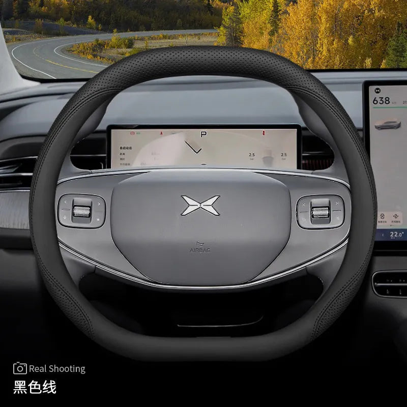 XPeng Double-D Leather Steering Wheel Cover - Black (Style A)