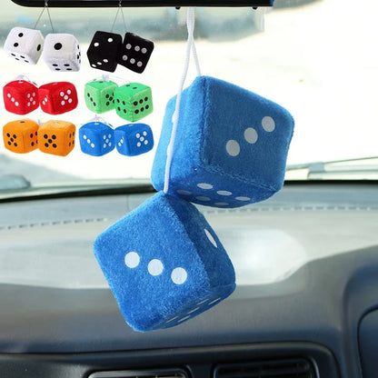 Fuzzy Dice Car Mirror Hanging Decoration – Soft Plush Rear View Ornament - White