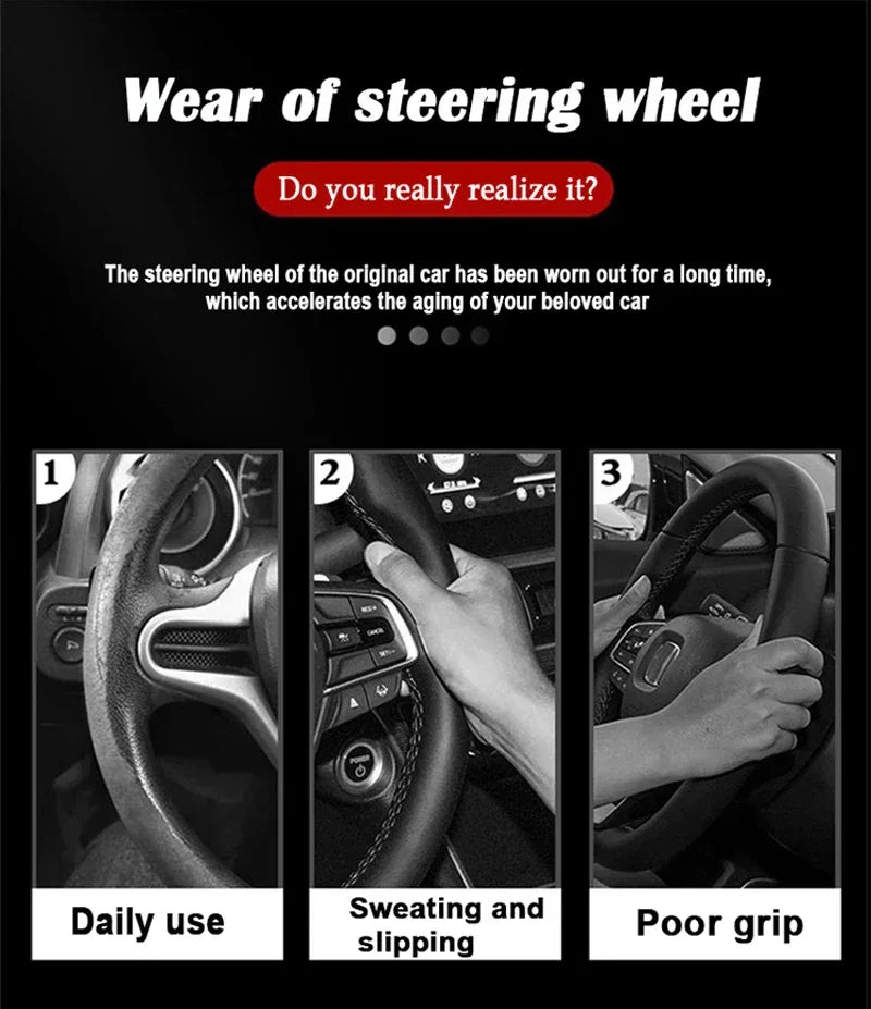 FAW Besturn Carbon Fiber Suede Steering Wheel Cover - D Black-Carbon+Suede