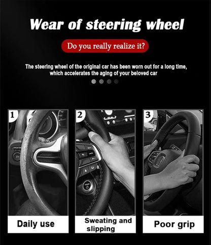 FAW Besturn Carbon Fiber Suede Steering Wheel Cover - D Black-Carbon+Suede