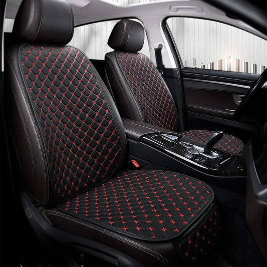 Leather Car Seat Cover – Wear-Resistant, Universal Four Seasons Cushion - 1pc Black and red