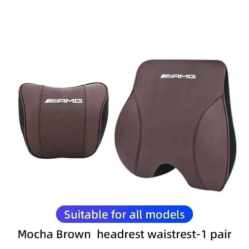 Mercedes Benz AMG Car Neck & Lumbar Support Pillow - Brown Set