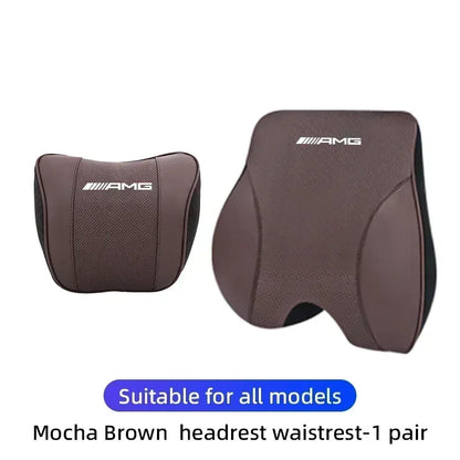 Mercedes Benz AMG Car Neck & Lumbar Support Pillow - Brown Set