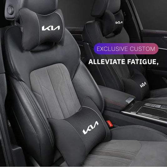 KIA Car Headrest & Lumber Support Pillow - Black Headrest