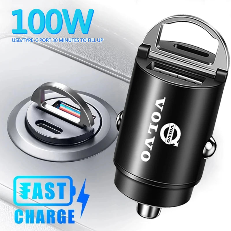 100W QC3.0 PD Fast Car Charger USB-C for Volvo XC60 XC90 S60 V60