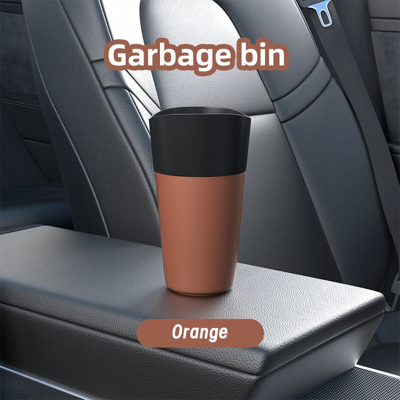 Mini Leather Car Trash Can – Waterproof Dust Bin & Storage Box, Colorful Design - Dark brown / 500mL-1L