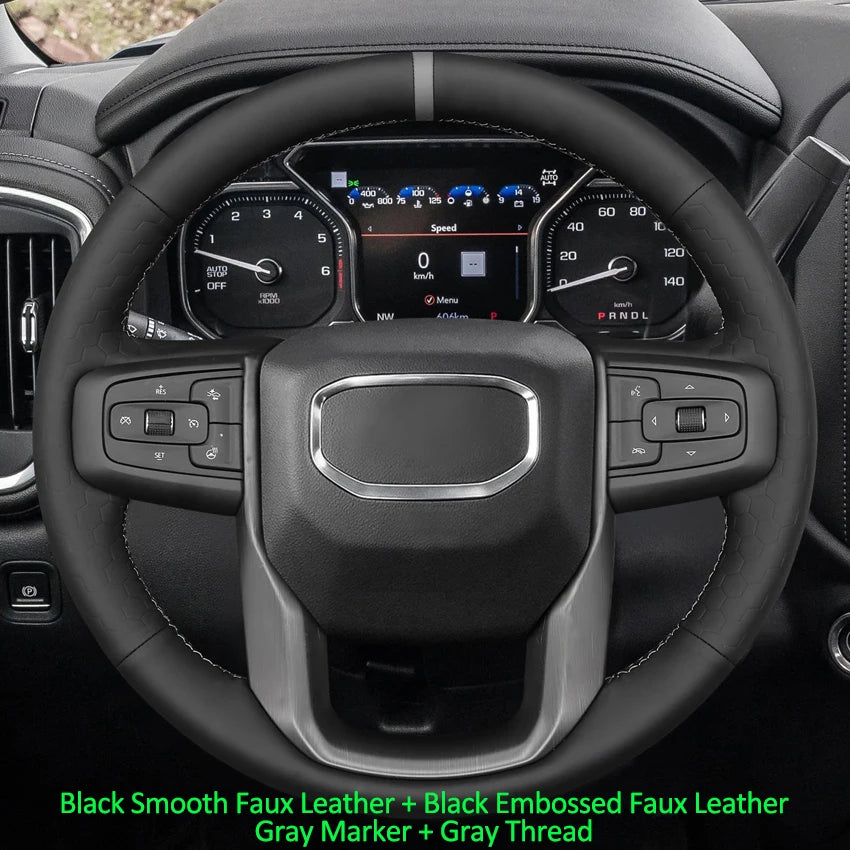 GMC Hand-Stitched Steering Wheel Cover - Round Shape / Faux Leather (Style 2)