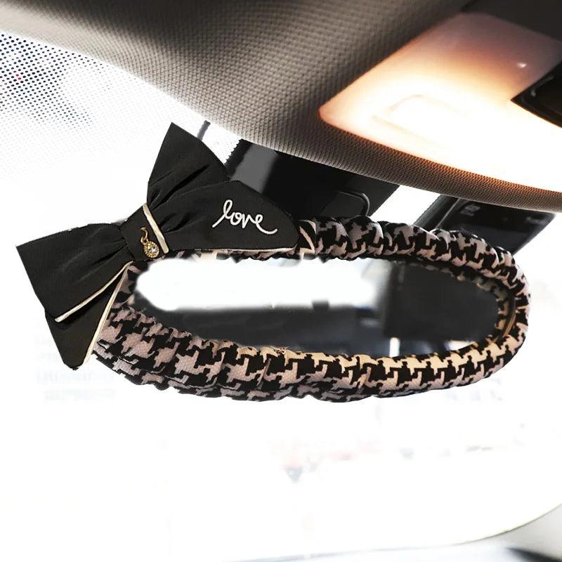 Classic Plaid Bowknot Car Gear Shifter Handbrake Seat Belt Cover Set