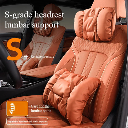 Bubble Cotton Car Headrest and Waist Cushion Set with Anti-Stain Leather