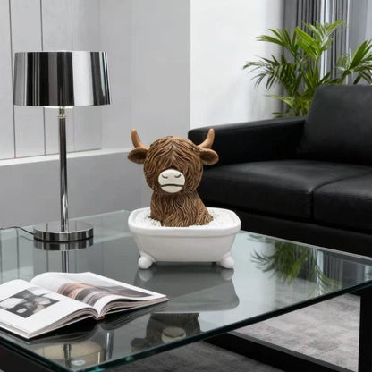 Scottish Highland Cow Resin Car Dashboard Figurine - Bathing Reading