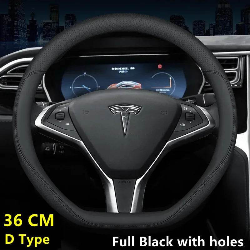 Tesla Premium Leather Steering Wheel Cover – Fit for Model 3/Y/S/X (2019–2025) - 36 D