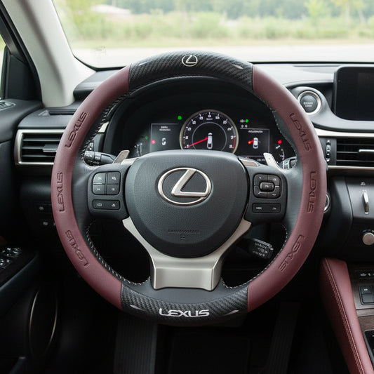 Lexus F SPORT Carbon Fiber Leather Steering Wheel Cover - Carbon Wine Red