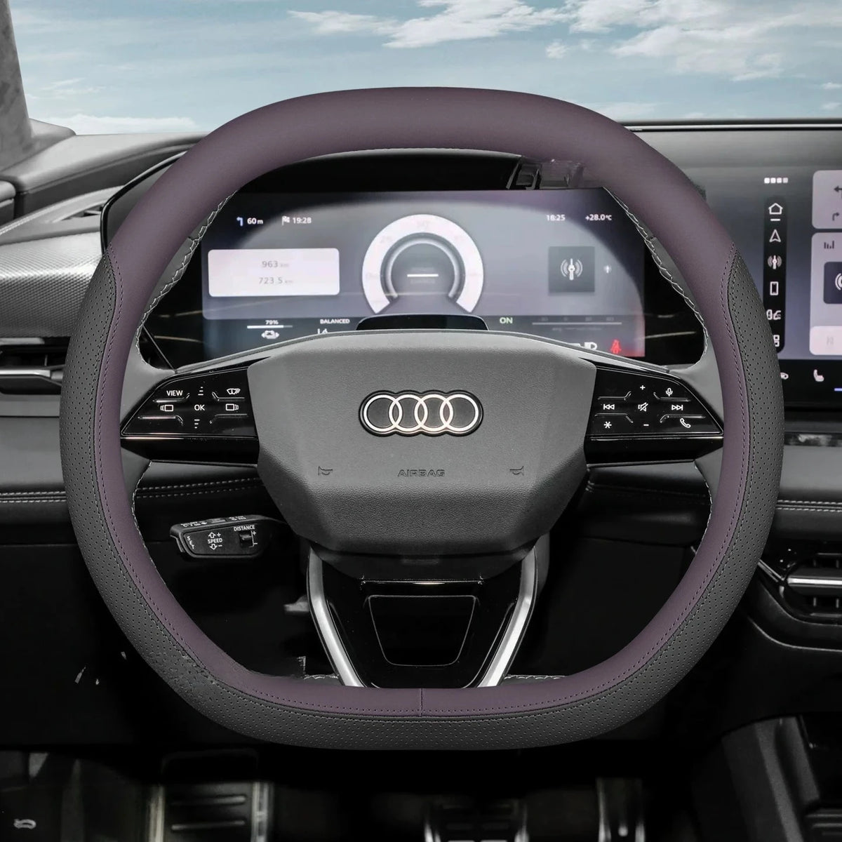 Audi Leather Steering Wheel Cover – Double D-Shape Fit for Q3, Q5, A3, A5, A6 & Q4 e-tron