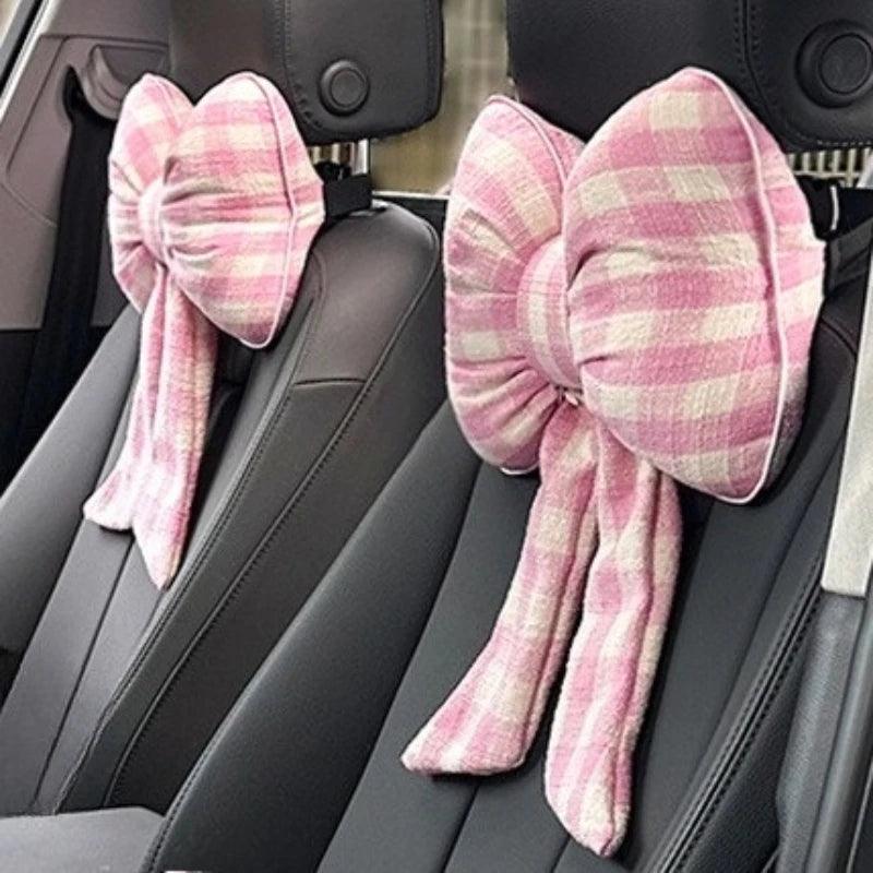 Pink Bowknot Car Headrest Neck Pillow - Cushion Support for Women