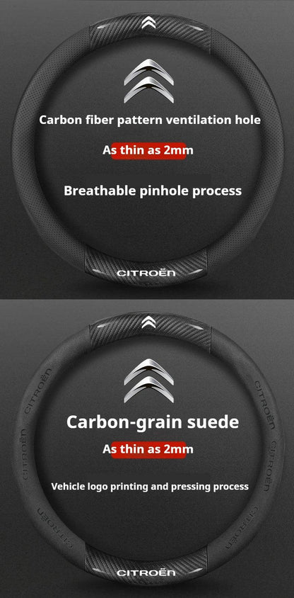 Citroen Leather Steering Wheel Cover - Round Brown E