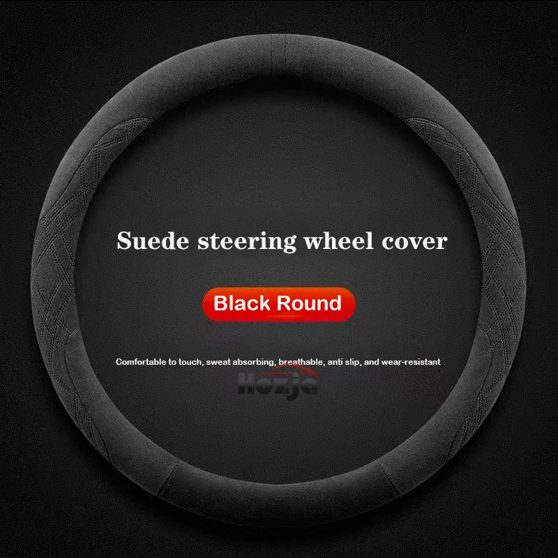 Genesis Suede Steering Wheel Cover - Round Shape / Black