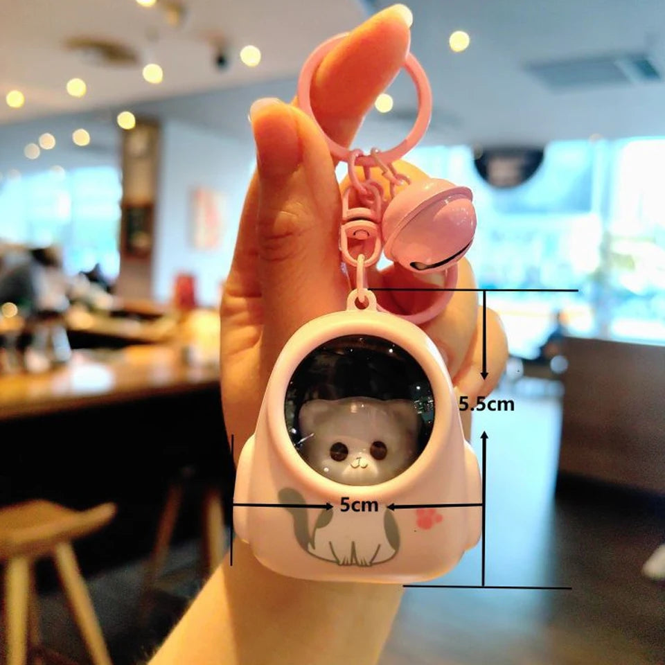 LED Astronaut Cat Keychain Night Light Glowing Charm Pendant