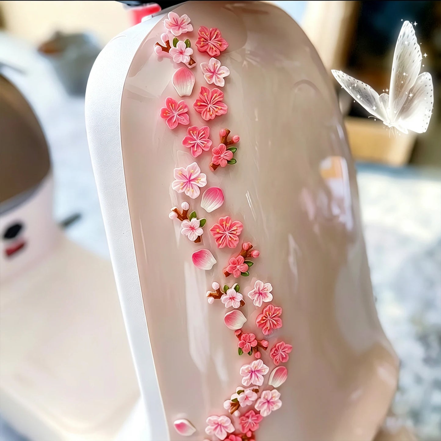 3D Float Cherry Blossom Resin Car Stickers DIY Floral Decals