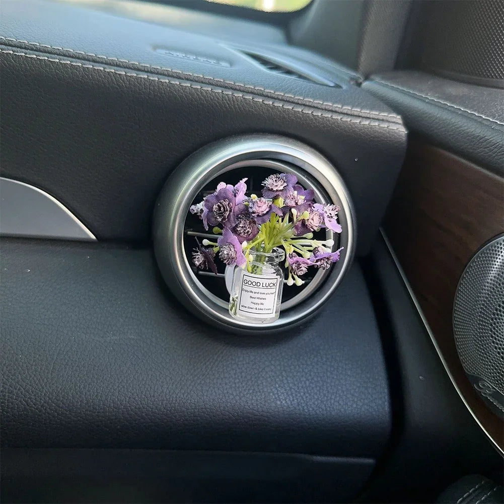 Car Air Vent Flower Clip Ornament – Glass Vase with Babysbreath & Jasmine