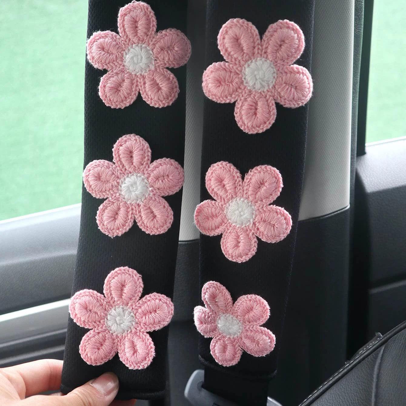 Ice Silk Flower Seat Belt Shoulder Pads - 2PC Cartoon Car Interior