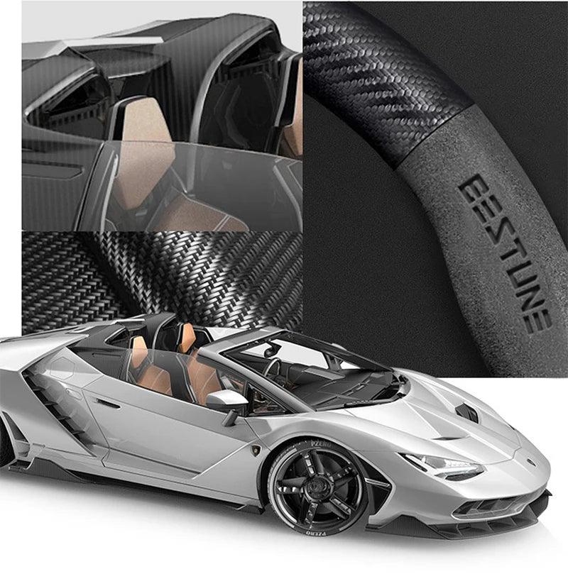 FAW Besturn Carbon Fiber Suede Steering Wheel Cover - D Black-Carbon+Suede