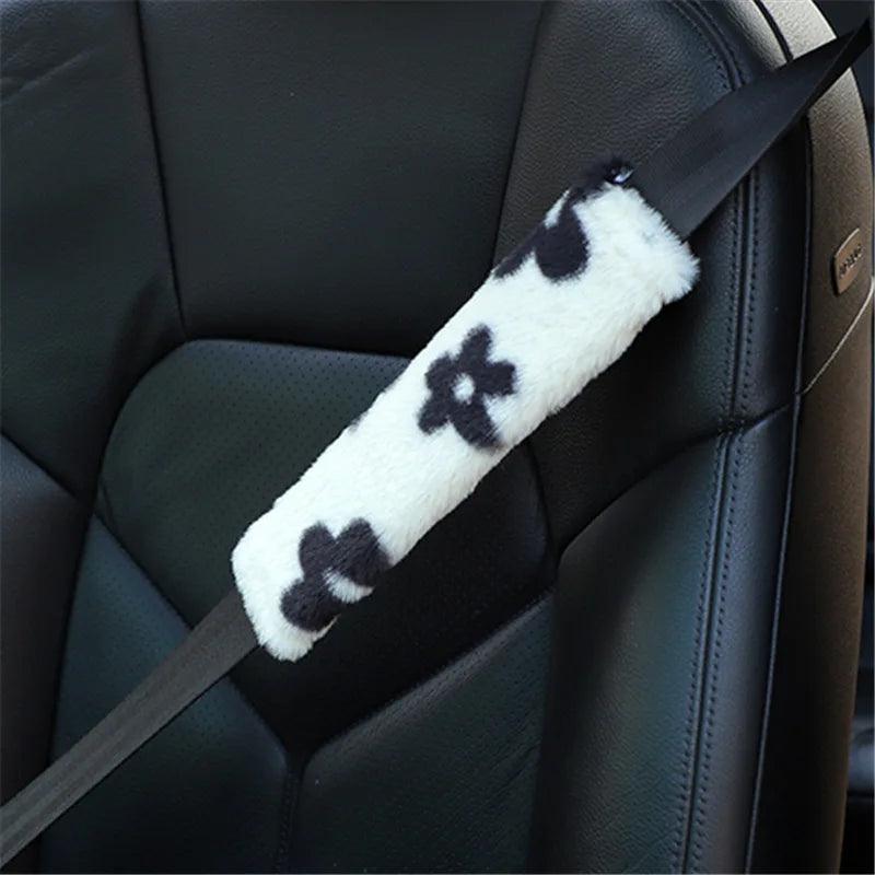 Plush Flower Car Seat Belt Shoulder Pad Cover Anti-Squeeze Safety