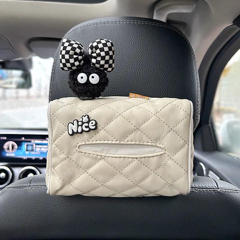 Leather Car Tissue Box Headrest Hanging Storage Bag Coal Ball Design