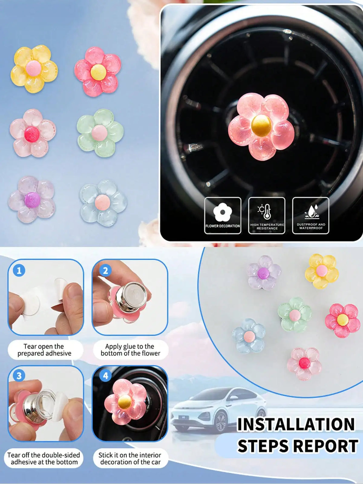 Resin Flower Car Start Button Cover – Cute Interior Decor