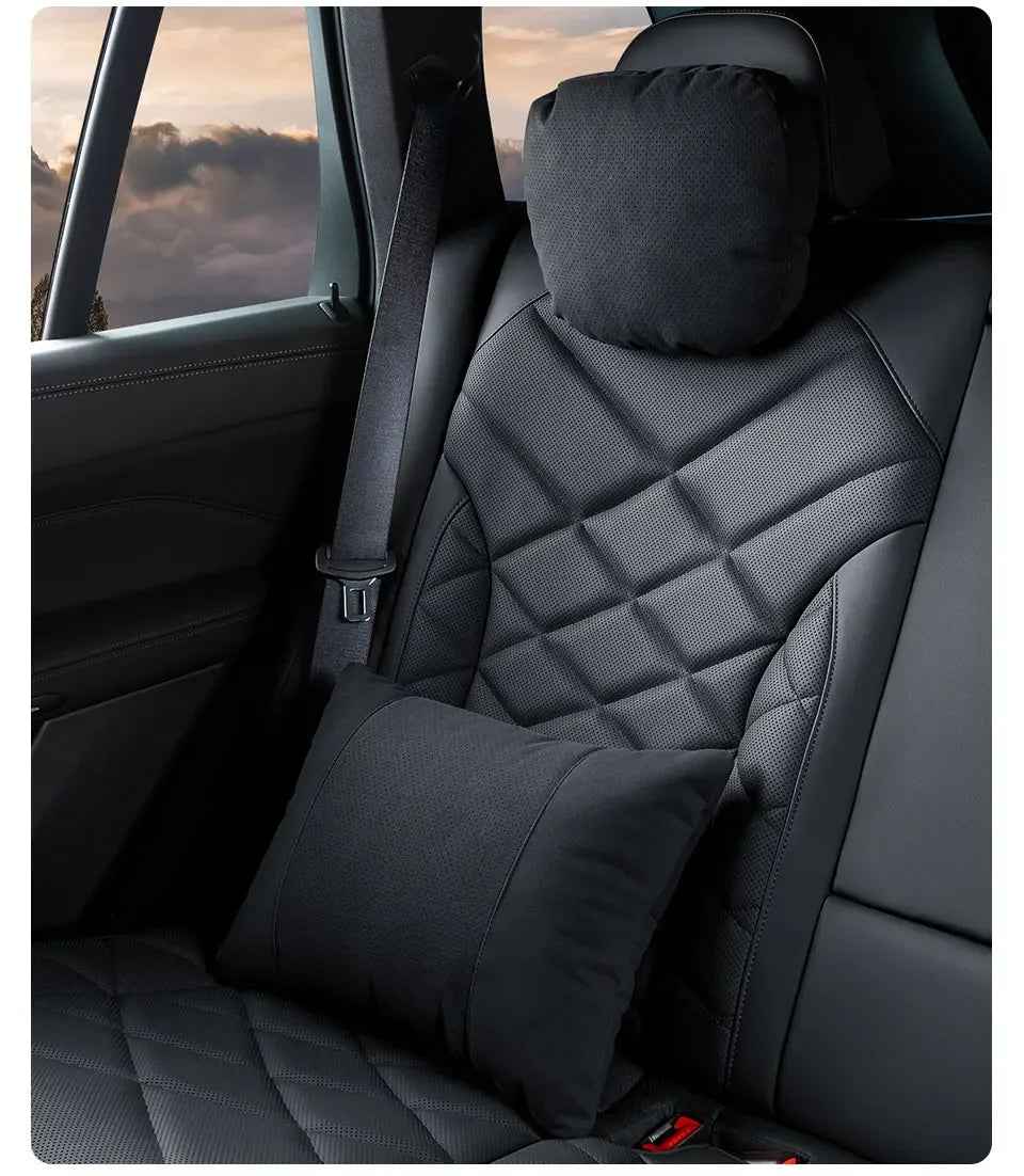 Jaecoo Breathable Suede Neck & Lumbar Support Pillow - set cognac