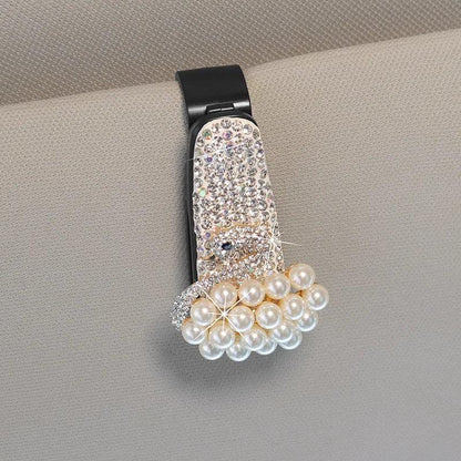Rhinestone Car Sun Visor Sunglasses Holder - Cute Cartoon Crystal Clip