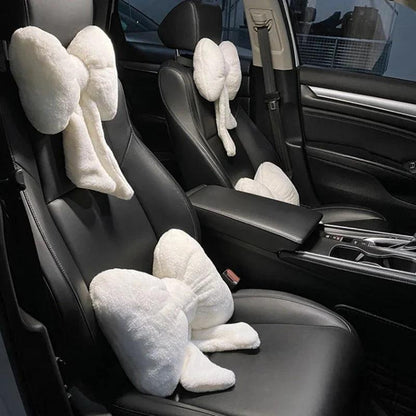 Plush Bowknot Car Headrest Pillow - Neck Support Cushion Auto Seat